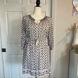 Boho Dress Navy Print Tassel Tie